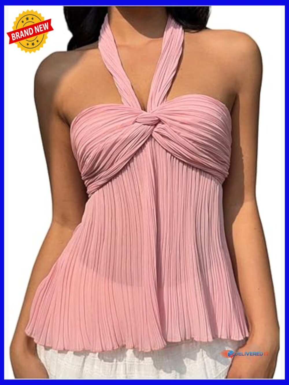 Womens Twist Front Halter Top Open Back Sleeveless Flowy Tank Top Summer Y2k